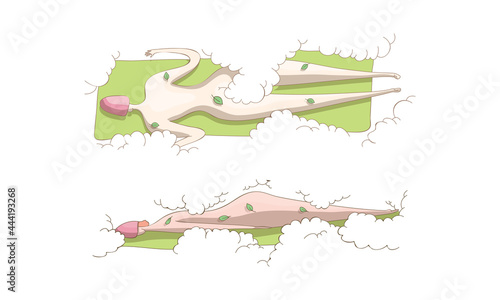 Relaxed Woman Resting Taking Steam Bath Enjoying Spa and Wellness Vector Set