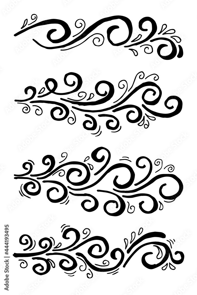 hand drawn wind doodle set, vector illustration.