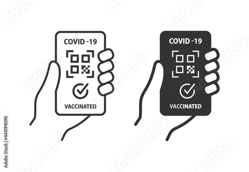 Vaccination digital certificate icon on white background. Vector illustration.