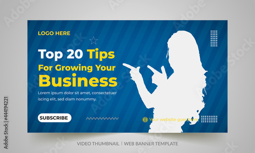 Digital marketing agency video thumbnail and web banner design. Video cover photo fully editable for social media. Customizable web banner template and thumbnail