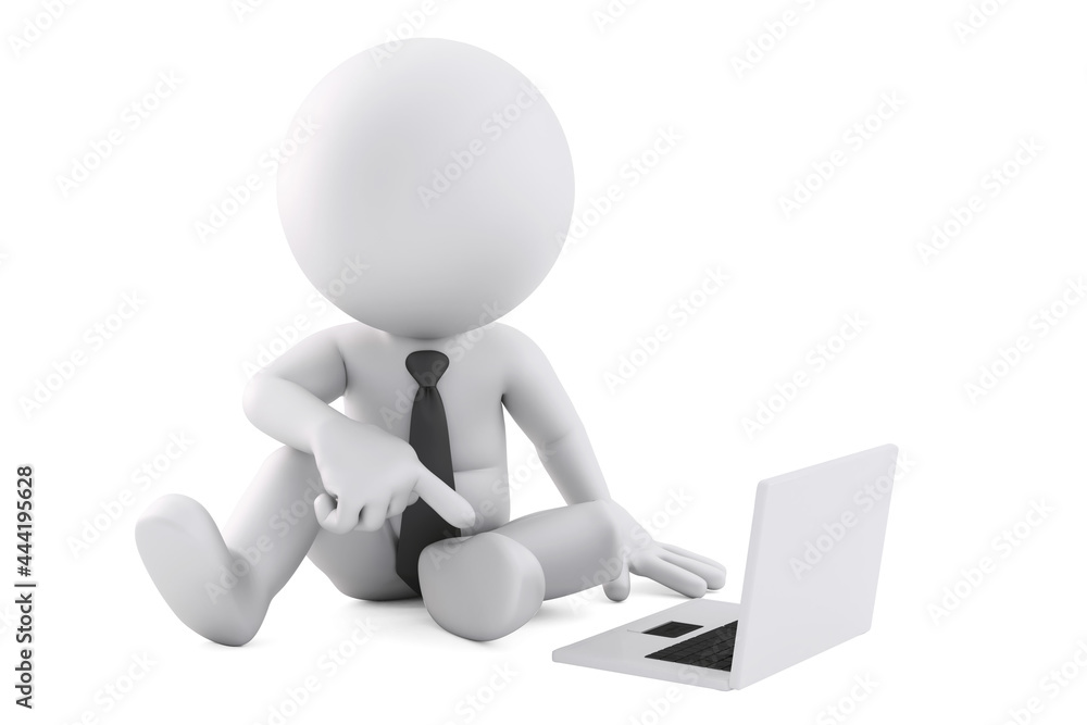 3d man sitting with laptop. 3D illustration. Isolated on white 3d man sitting with laptop. 3D illustration. Isolated on white