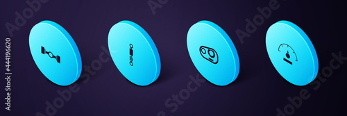 Set Isometric Speedometer, Car headlight, Shock absorber and Chassis car icon. Vector