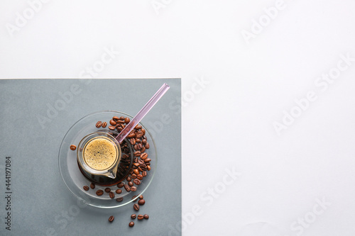 Freshly brewed coffee in a ...