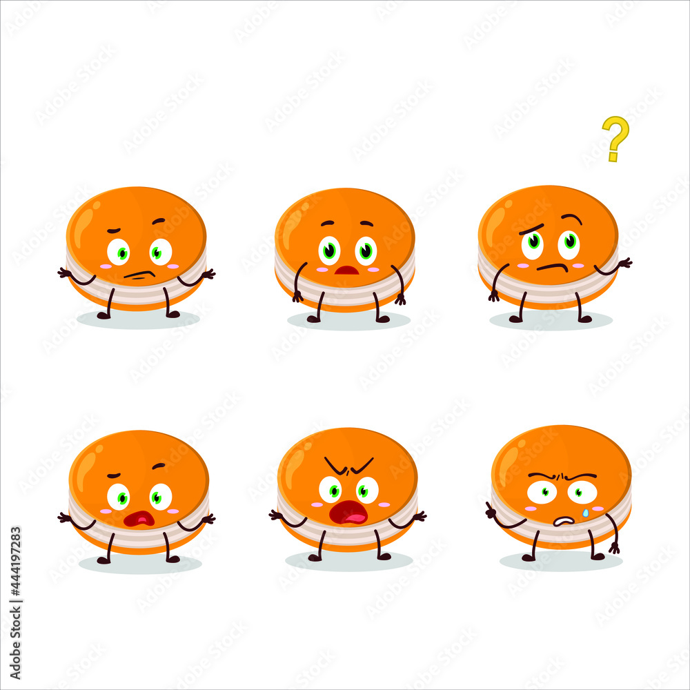 Cartoon character of orange dorayaki with what expression. Vector illustration Cartoon character of orange dorayaki with what expression. Vector illustration