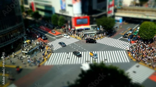 日本　東京　渋谷スクランブル交差点のタイムラプス