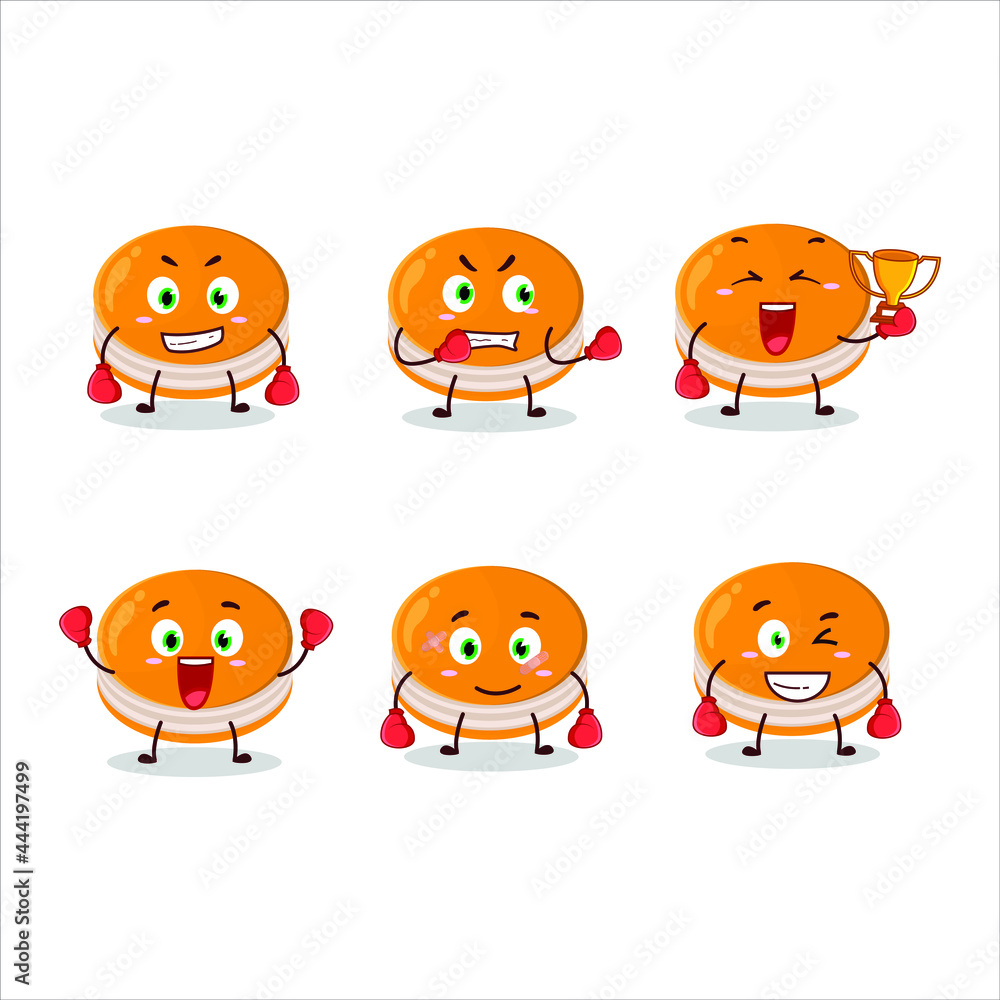 A sporty orange dorayaki boxing athlete cartoon mascot design. Vector illustration A sporty orange dorayaki boxing athlete cartoon mascot design. Vector illustration