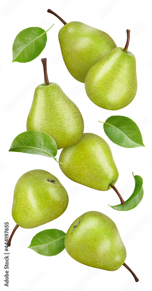 Pear Clipping Path. Ripe whole pear fruit with green leaf and half isolated on white background with clipping path. Pear fruit macro studio photo Pear Clipping Path. Ripe whole pear fruit with green leaf and half isolated on white background with clipping path. Pear fruit macro studio photo
