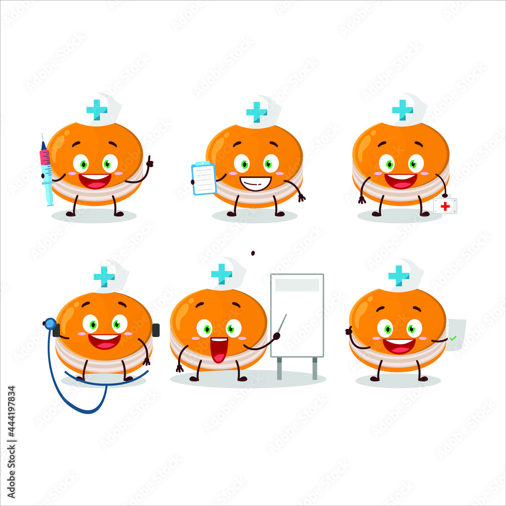 Doctor profession emoticon with orange dorayaki cartoon character. Vector illustration Doctor profession emoticon with orange dorayaki cartoon character. Vector illustration