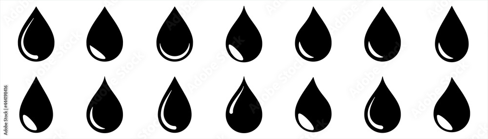 Water drop icon different shape. water drops collection. oil drop. Isolated on white background. Vector illustration. - obrazy, fototapety, plakaty 
