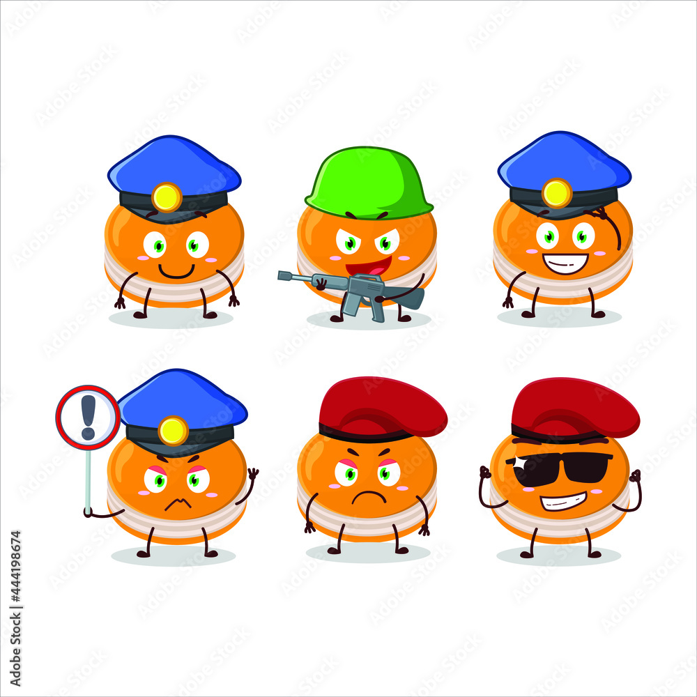 A dedicated Police officer of orange dorayaki mascot design style. Vector illustration