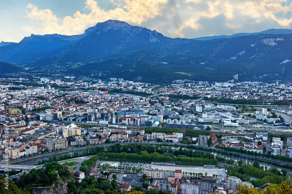 Grenoble aerial city view,  France