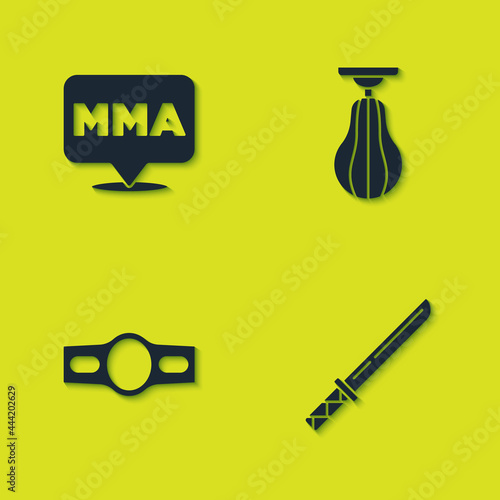 Set Fight club MMA, Japanese katana, Boxing belt and Punching bag icon. Vector