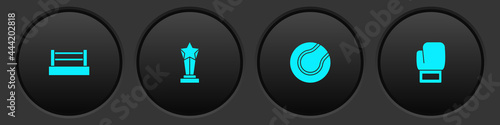 Set Boxing ring, Award cup, Tennis ball and glove icon. Vector