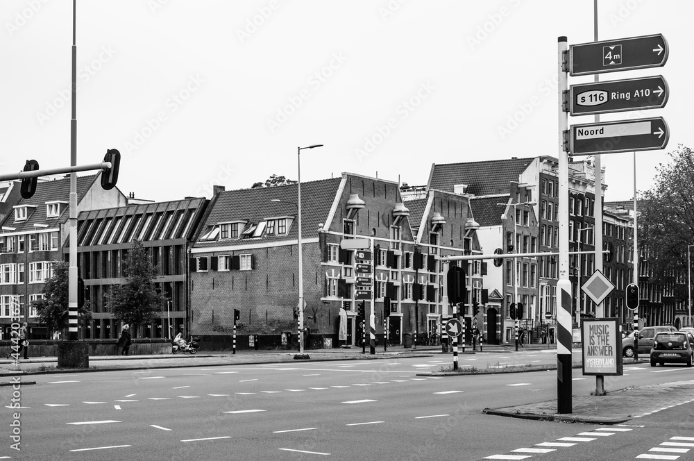 AMSTERDAM, NETHERLANDS. JUNE 06, 2021. Beautiful facades of the old dutch buildings.