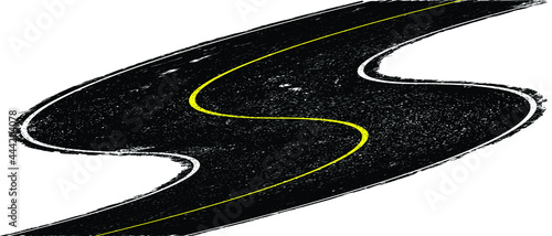Grunge textured curved road . Retro design element .Distress vector texture .