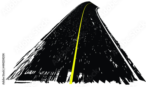 Grunge textured curved road . Retro design element .Distress vector texture .