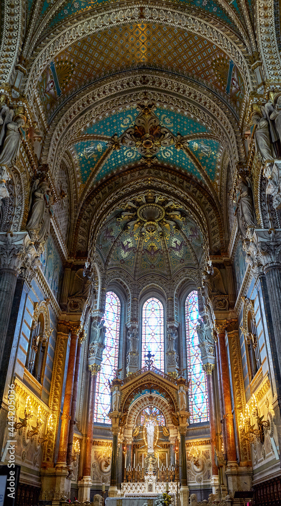 Interior fragment in Notre-Dame de Fourviere, Lyon, France