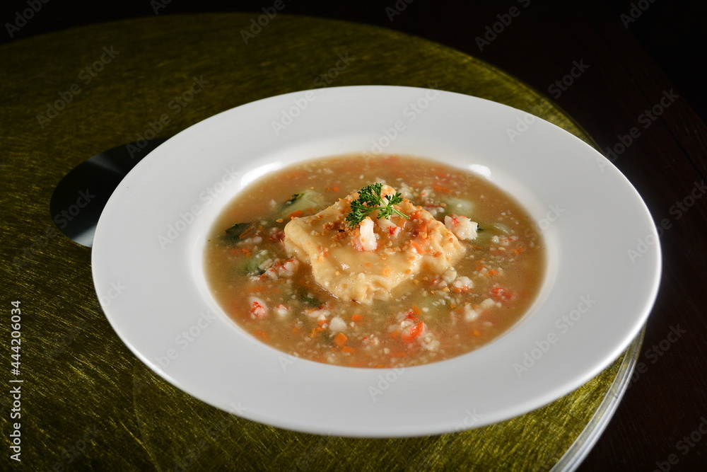 asian premium banquet menu braised homemade bean curd tofu in thick seafood gravy sauce on gold background dining table asian premium banquet menu braised homemade bean curd tofu in thick seafood gravy sauce on gold background dining table