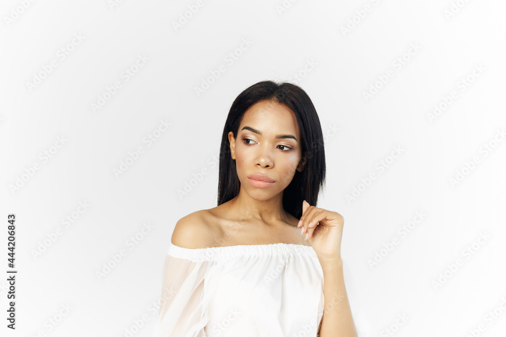 pretty woman in white dress african appearance posing fashion pretty woman in white dress african appearance posing fashion