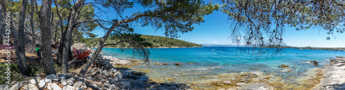 panoramic view of woman in hammock on the island Solta, Croatia © Lunghammer