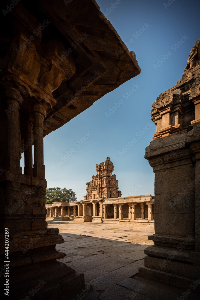 Beautiful ancient architecture of Sri Krishna temple ruins in Hampi, Karnataka, India