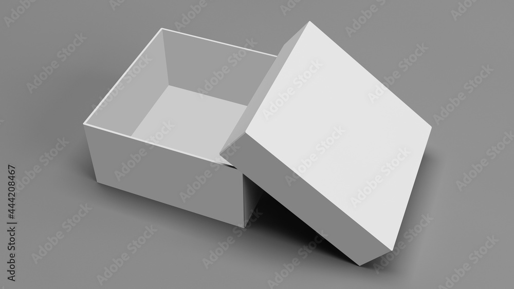 Open white gift box mockup. Square box mockup. Realistic perspective