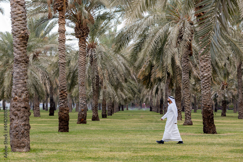 Middle Eastern Arab Emirati man on a morning walk at the park photo
