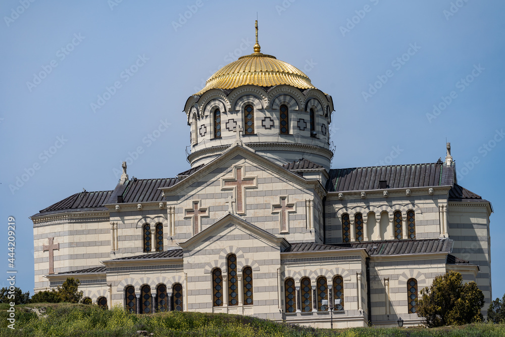 Orthodox church on a background of blue sky. Faith in God. Christianity.