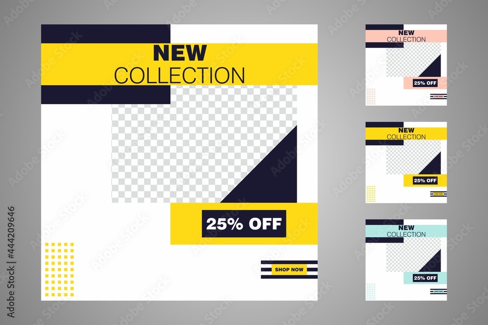 New set of editable minimal banner templates. Suitable for social media posts and web or internet ads. Vector illustration with photo college. New set of editable minimal banner templates. Suitable for social media posts and web or internet ads. Vector illustration with photo college.
