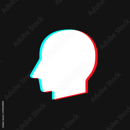 Two color Human head profile silhouette vector illustration on black
