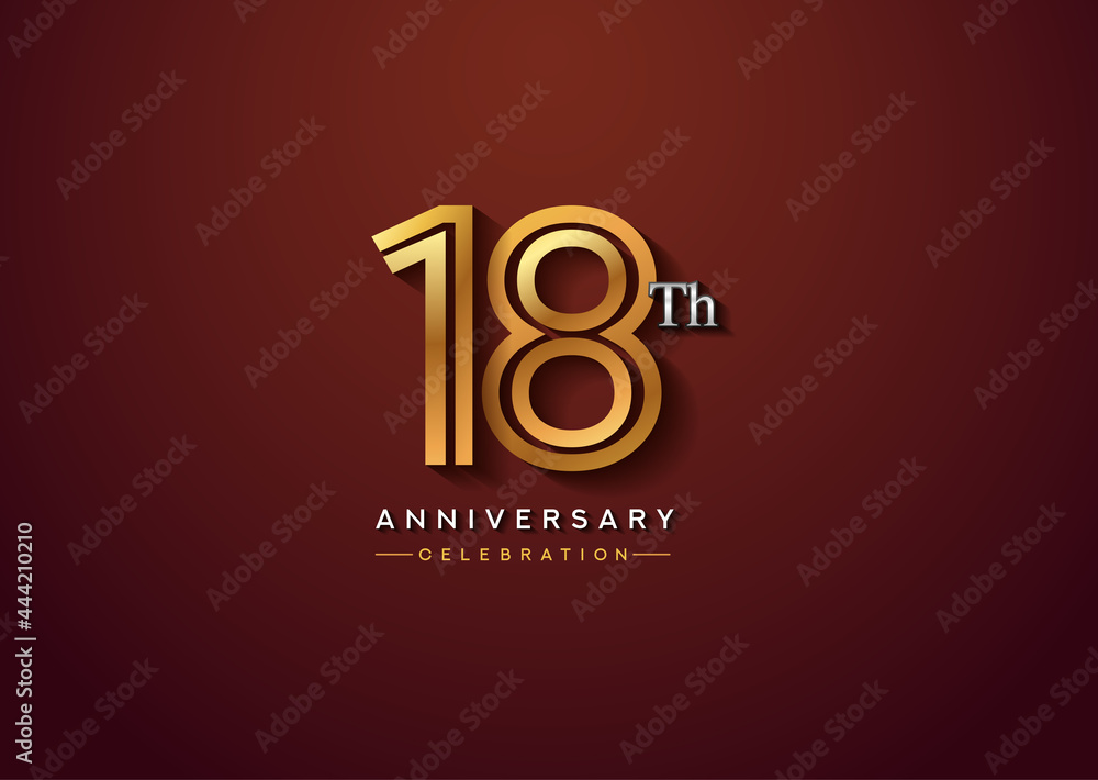 18th anniversary celebration logotype with linked number gold and silver color isolated on elegant color. vector anniversary for celebration, invitation card, and greeting card