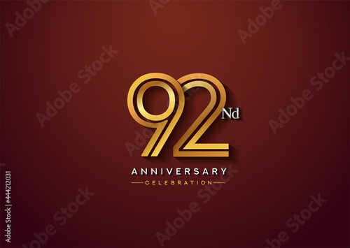 92nd anniversary celebration logotype with linked number gold and silver color isolated on elegant color. vector anniversary for celebration, invitation card, and greeting card