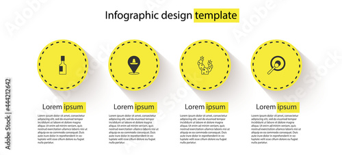 Set Tabasco sauce, Mexican sombrero, Cactus and Gong. Business infographic template. Vector