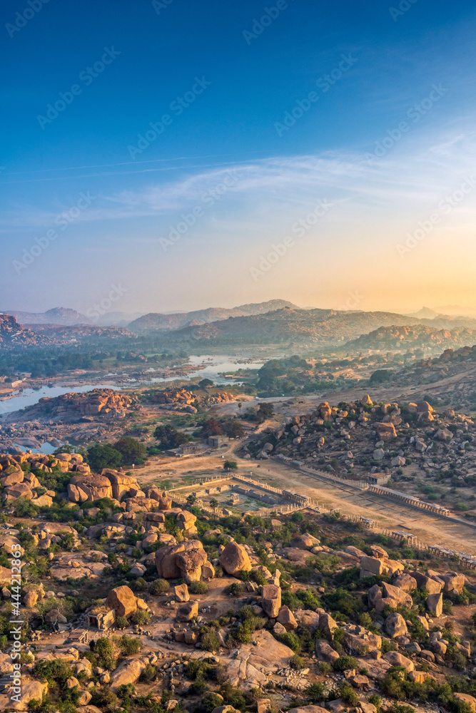 View of Matanga Hill during the sunrise, Unesco World Heritage town in Hampi, Karnataka, India