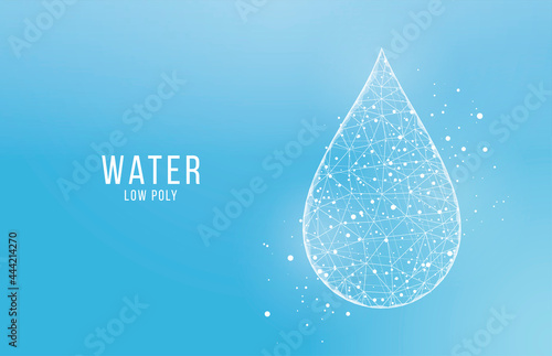 White water drop. Low poly wireframe style. Science, biotechnology, chemistry, medical concept. Abstract background. Vector illustration.