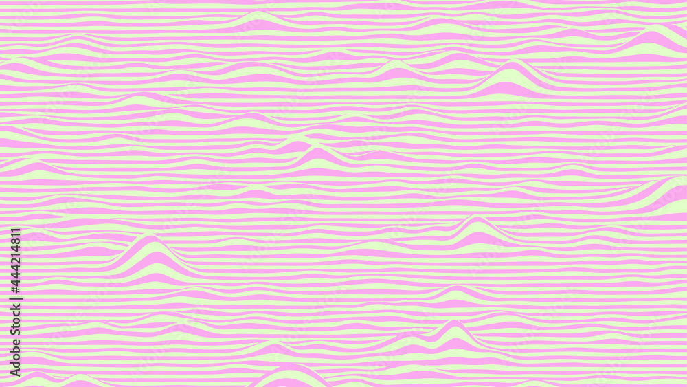 Abstract waves background in pink and white colors. Striped surface with wavy distortion effect, vector illustration.