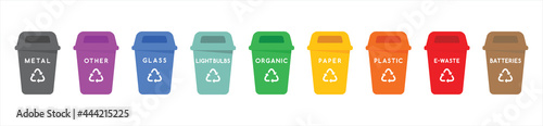 Trash can icon collection. Plastic containers for garbage of different types. Bin icon set. Waste management concept. Vector Illustration.