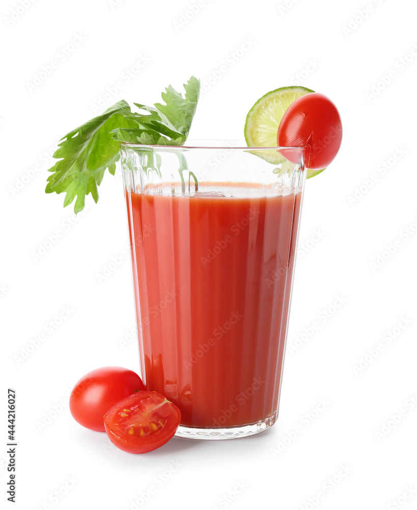 Glass of tasty bloody Mary cocktail on white background Glass of tasty bloody Mary cocktail on white background