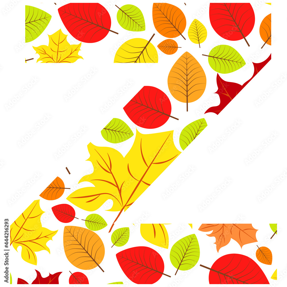 Obraz premium Vector letter Z from autumn leaves. Illustration on the subject of the alphabet.