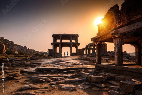 Ancient Vijayanagara Empire civilization ruins of Hampi, Karnataka, India photo