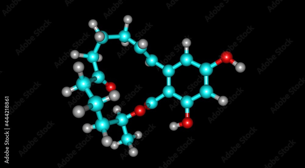 Zearalenone molecular structure isolated on black Zearalenone molecular structure isolated on black