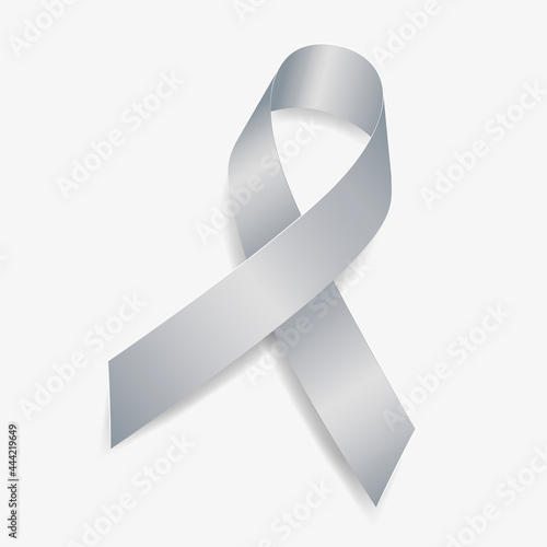 Silver ribbon awareness Brain Disabilities, Disabled Children, Encephalitis, Parkinson’s Disease, Schizophrenia. Isolated on white background. Vector  illustration.