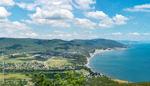 Panoramic aerial view on Black Sea coast from Yoga House in Abrau Durso resort