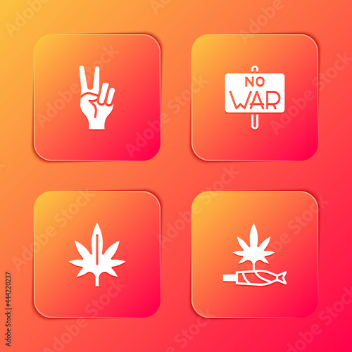Set Peace symbol, No war, Marijuana and joint, spliff icon. Vector