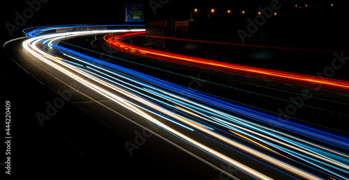 Night road lights. Lights of moving cars at night. long exposure multicolored © Remigiusz