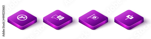 Set Isometric No war, Speech bubble chat, Flag peace and Peace icon. Vector