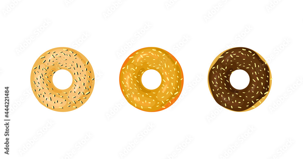 Obraz premium Vector Bagels Illustrations Isolated on White Background, Icons Set, Different Bagels. 