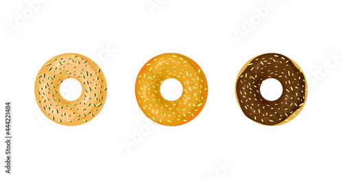 Vector Bagels Illustrations Isolated on White Background, Icons Set, Different Bagels.
