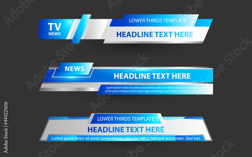 Set collection vector of Broadcast News Lower Thirds Template layout design banner for bar Headline news title, sport game in Television, Video and Media Channel