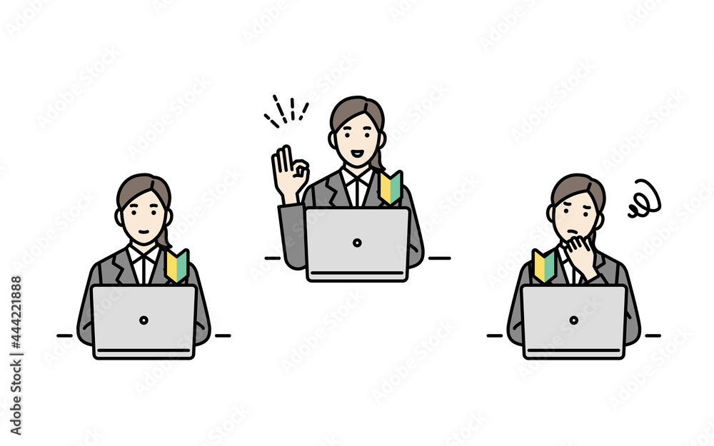 新入社員の上半身アバターセット　女性ビジネスパーソン　PC